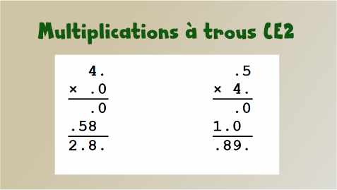 Exercices de calculs multiplications à trous CE2